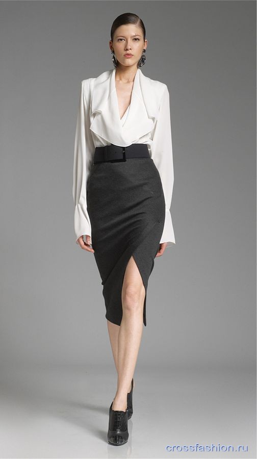 cf Donna-Karan-PF12-Black-Pencil-Skirt-and-White-Blouse-on-Exshoesme.com 