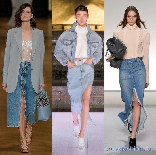 Разбор образа: три лука с прямой джинсовой юбкой-миди из коллекций весна-лето 2020