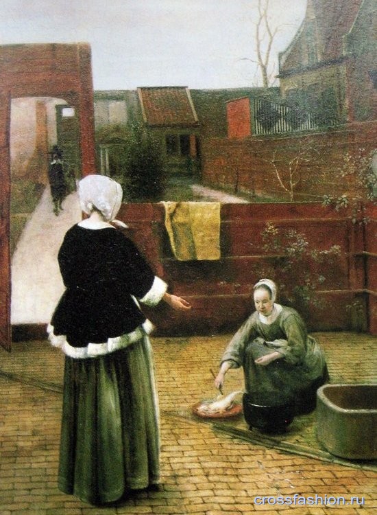 Питер де Хох «Хозяйка со служанкой во дворе», фрагмент