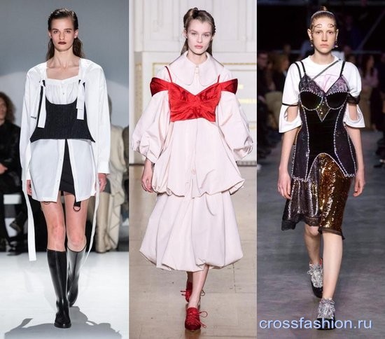 Топ-корсет на рубашку или платье - модное сочетание вещей осень-зима 2019-2020