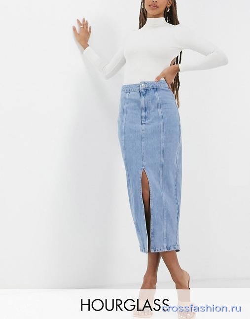 Asos джинсовая юбка макси с разрезом