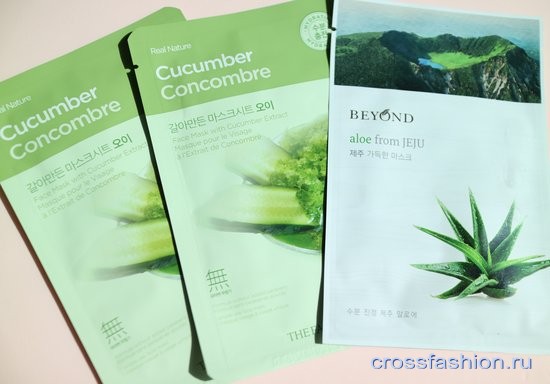 Недорогие корейские маски для лица на тканевой основе с экстрактами огурца и алоэ